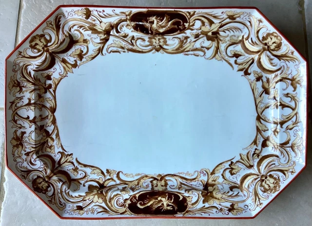 Important Plat Ancien En Faïence de GIEN ? Décor Renaissance dragons ailés