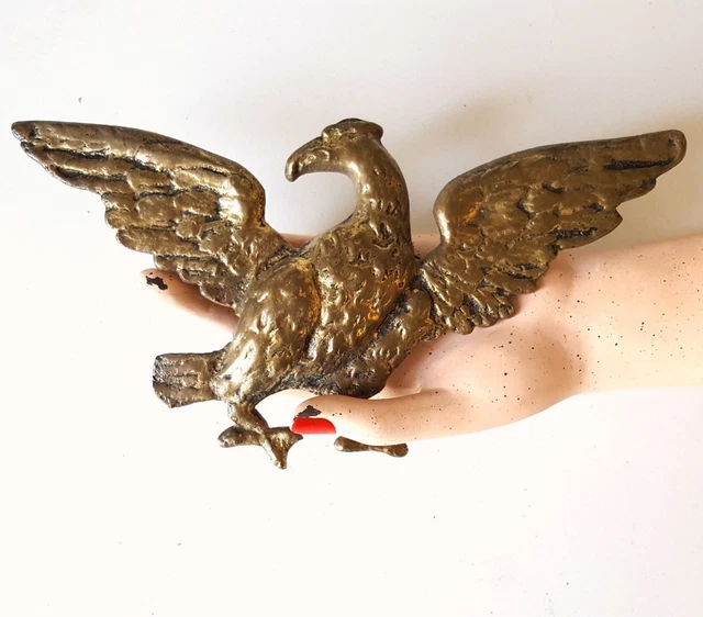 Vintage French brass eagle pediment applique for furniture frame wall 8.74"