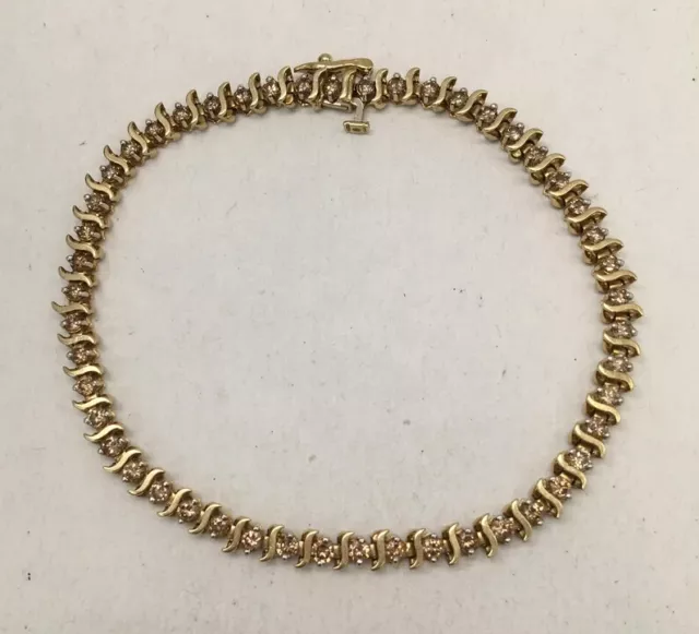 10K Yellow Gold Over Round S-Link Chocolate Brown Diamond Tennis Bracelet 7.5"