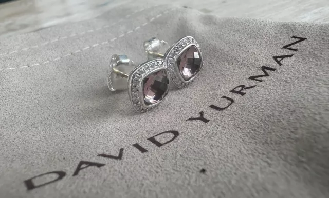 David Yurman Sterling Silver Albion Earrings Morganite & Diamonds, 7mm 3
