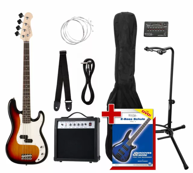 Pack Basse Electrique Guitare PB-Style Set Amplificateur Housse Support Sunburst