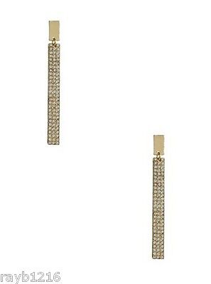 NWT Guess Gold-tone Metal Clear Rhinestone Linear Drop Earrings 3" Drop Length