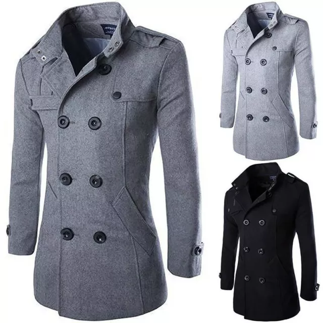 Coat Mens Winter Trench Double Breasted Long Jacket Outwear Overcoat Peacoat