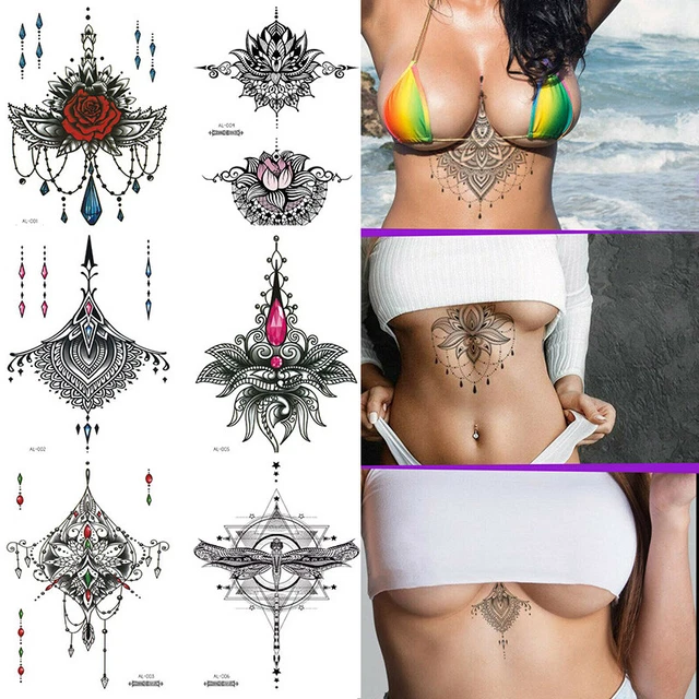Pegatinas impermeables para tatuajes temporales pecho henna mandala flash tatuajes arte corporal