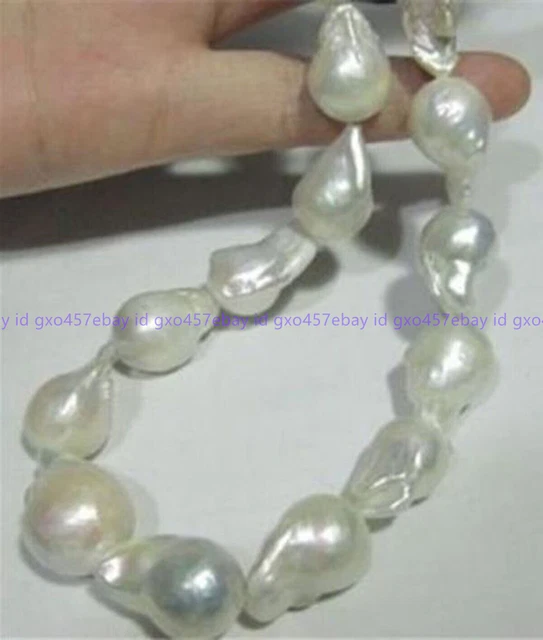 Rare 15-20MM SOUTH SEA NATURAL WHITE BAROQUE PEARL NECKLACE 18" AAA+