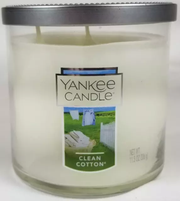 Yankee Candle CLEAN COTTON Medium 2-Wick Tumbler Jar 12.5 oz White Wax