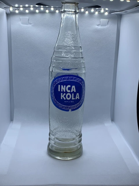 VINTAGE INCA KOLA Soda Glass Peruvian Soda Pop Bottle Clear Peru 9 3/4