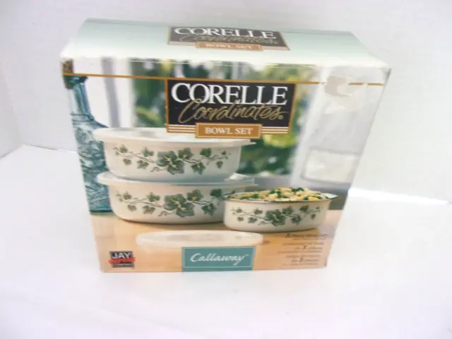 Corelle Coordinates Callaway Ivy Set Of 3 Bowl Set with Lids NEW IN BOX