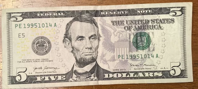 Five Dollar Bill Birthday Note 10 14 1995
