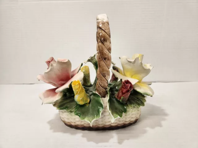 Vintage Capodimonte Nove Porcelain Flower Basket Centerpiece