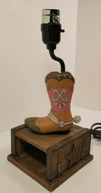 Pink Boot Lamp Base Ceramic Cowgirl Cowboy On Western Rustic Trunk NO SHADE