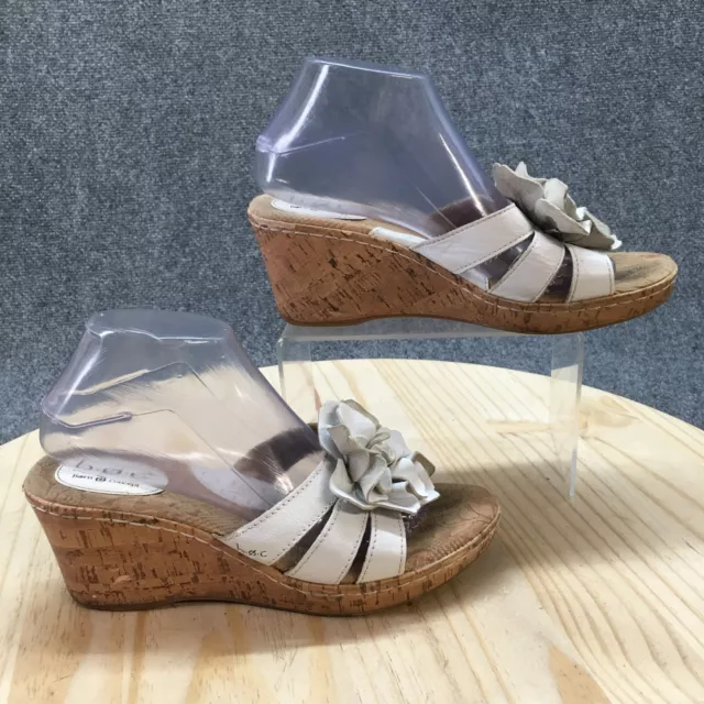 BOC BORN CONCEPT Sandals Womens 9 Cork Platform Wedge Slide White Leather Flower 22.79 PicClick
