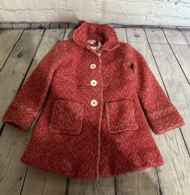 Monsoon Coat Girls Age 4-6 Years Red Wool Blend Button Up Collar