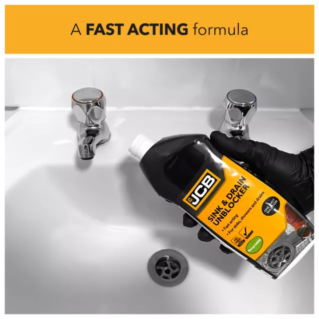 Sink and Drain Unblocker  JCB Heavy Duty  Instant Power, 2 x 500ml 2