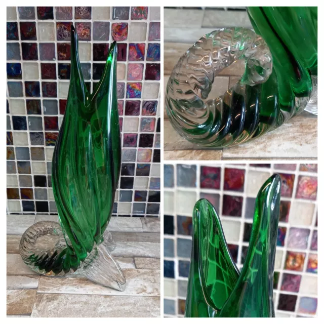 Vintage Green Glass Fish Ornament  Vase