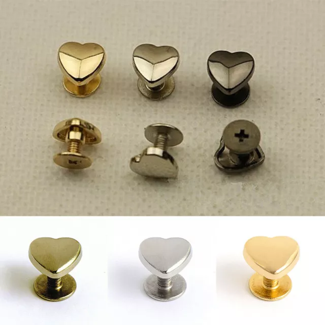 10 Sets Heart Shape Metal Screw Back Rivets For DIY Leather Studs Nail Craft Bag