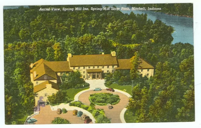 Mitchell,Indiana-Spring Mill State Park-Aerial-Spring Mill Inn-Linen Era-(In-M)