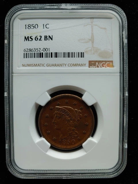 1850 .1C Braided Hair NGC MS62 BN - 6286352-001