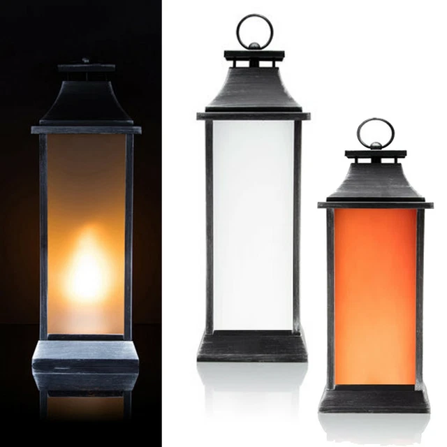 LED Laterne Mit Flammeneffekt 27cm Schwarz - Timer & Batteriebetrieben