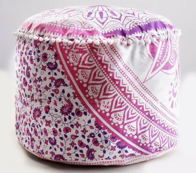 22X22X14" Round Cotton Pouf Ottoman Cover* Floor Decorative Foot Stool Cover !!