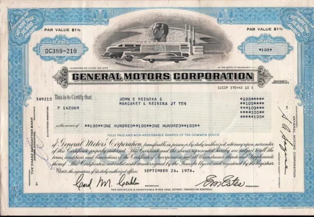 Stock certificate General Motors Corp.  dated 1970's -1980's Not More Than