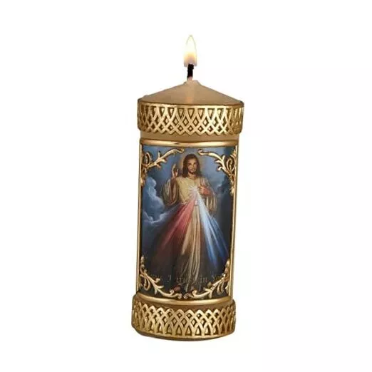 Hand Crafted Divine Mercy Catholic Prayer Candle, Unscented Decorative Candles