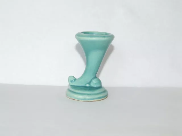 1930s - 40's Shawnee Pottery Miniature Mini Light Aqua Green Cornucopia Vase USA