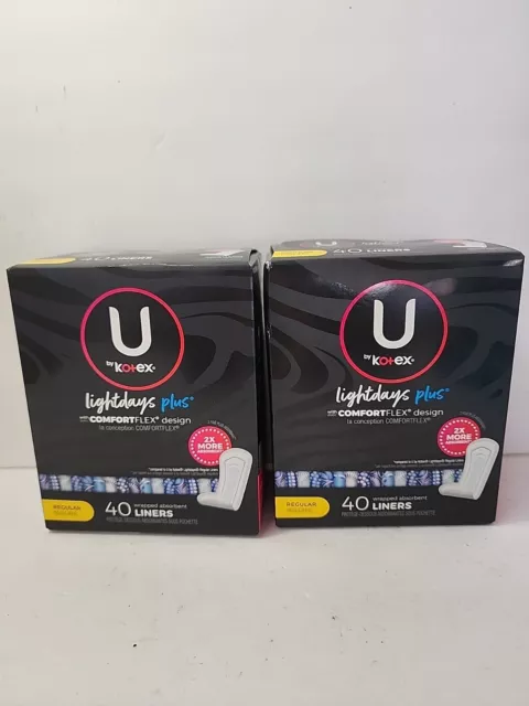 Lote de 2 revestimientos U by Kotex Lightdays PLUS, regulares sin perfume | 40 unidades