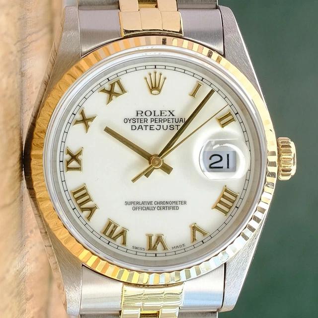 ROLEX PARA HOMBRE Datejust 18Ky Ss Rara Esfera De Piedra Blanca