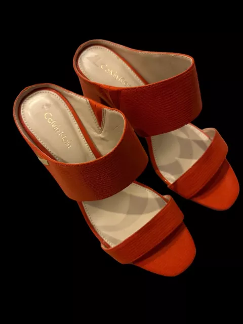 Calvin Klein Coral Orange Cirella Block Heel Sandals Size 7