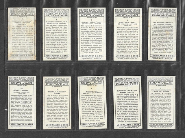 PLAYERS - AIRCRAFT of the Royal Air Force - 1938 - Set of 50 - Very ...