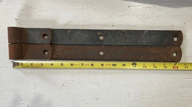 Pair of Antique Rustic 16.5” (+/-) Iron Strap Hinges (Farm Barn Door Gate Rusty)