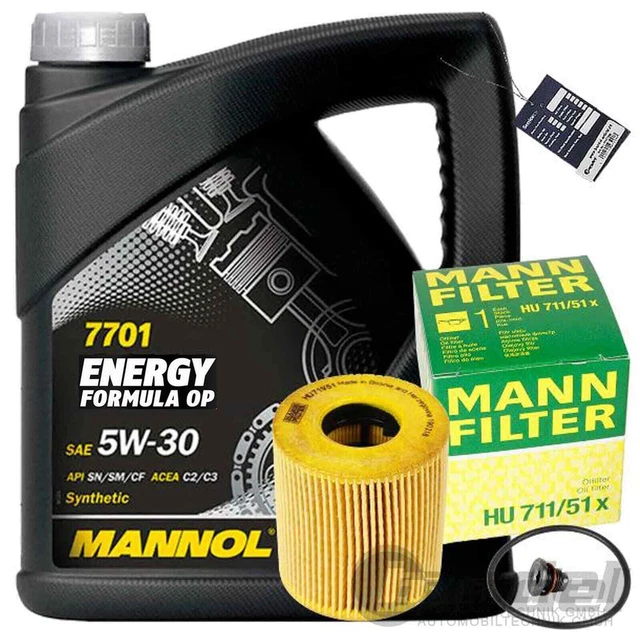 Mann Filtro Olio + 4L 5W30 Adatto A per Citroen Berlingo C4 C3 C2 Peugeot 206