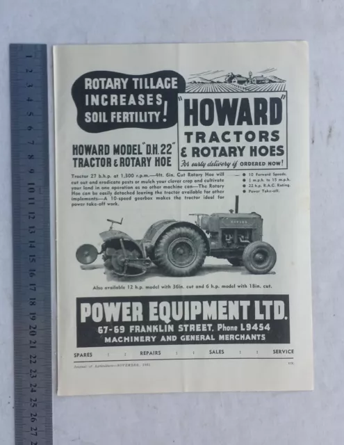 Howard DH 22 Tractor Rotary Hoe Advertisement removed from 1951 Farming Magazine