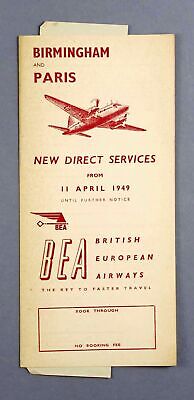 Bea British European Airways Birmingham Manchester Paris Timetable April 1949