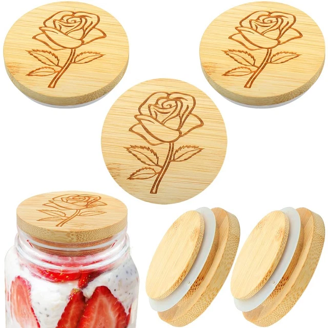 Oui Yogurt Jar Lids Set 6 Pack Natural Bamboo Wood Lids With Silicone Sealing