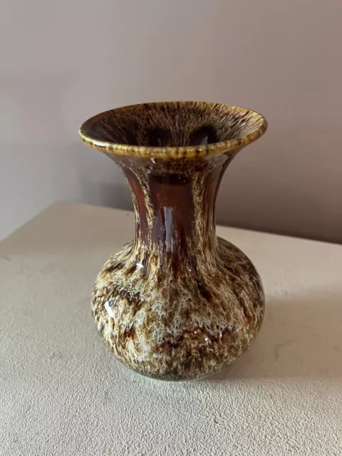 Fosters Pottery Honeycomb Mottled Brown Drip Glazed Vase