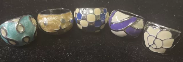 Beautiful New Lot Of 5 Enamel Rings SZ 8