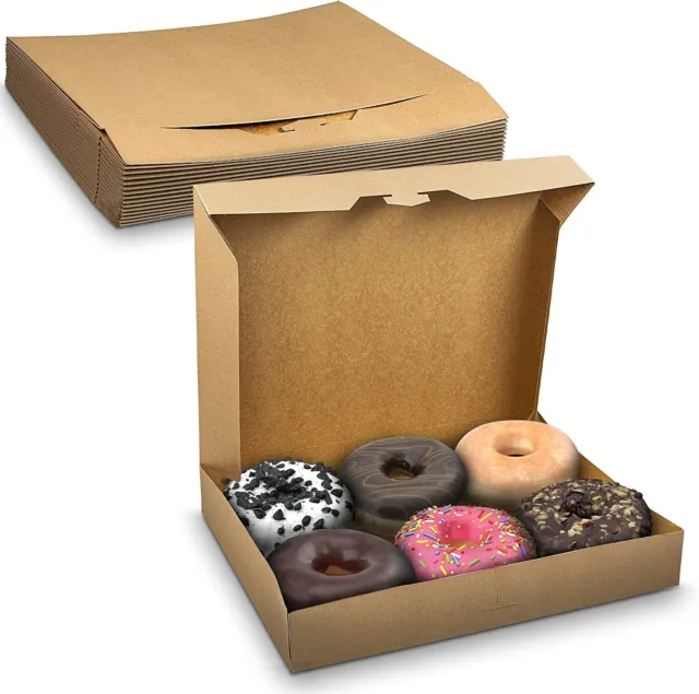 MT Products Brown Donut Boxes - 15” x 11.5” x 2.25” Bakery Boxes - Pack of 15