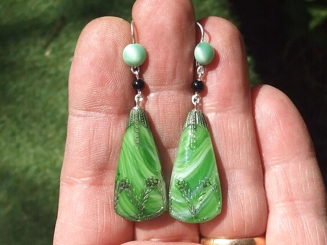 Boucles D'oreilles Pendantes Art Déco En Argent 800 Avec Hématite - Vintage Occasion