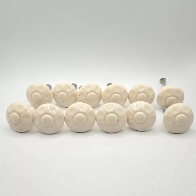 Cream Flower Ceramic Cabinet Knobs, Drawer Pulls w/ Screws, 1.5"D, Lot of 12