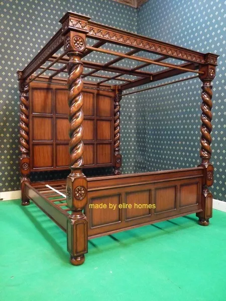 STOCK ~ UK KING four poster canopy jacobean twisted column mahogany Tudor bed STOCK ~ UK KING four poster canopy jacobean twisted column mahogany Tudor bed