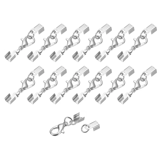 20Set 3.5mm Umklappbare Kordelenden mit Karabinerhaken Klammern Endkappen Silber