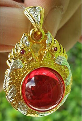 Pendant Red Naga Eye Gem Gold Micron Talisman Jewelry Thai Amulet Buddha FAST US
