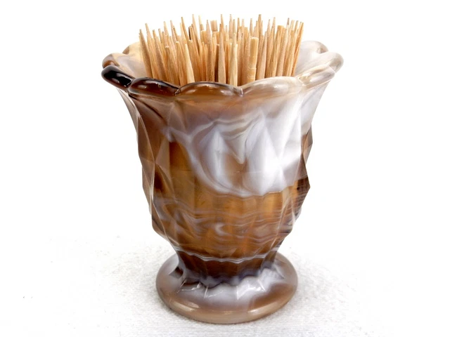 Imperial Glass Toothpick Holder, Brown Slag Glass Urn, Scallped Rim, #TPK-353