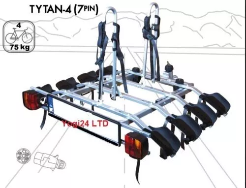 Super Affaire! Titan 4 Vélo Rack Cycle Support Sur Remorquage Barre 7pin (75kg