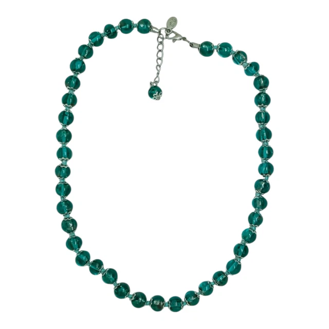 Collier Vintage Perles De Murano - Bleu Turquoise Et Vert - Verre Artisanat Italien - Occasion élégante