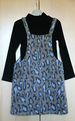 NEXT Girls Taupe Pinafore Dress Age 5-6 Yrs & Black Jumper Top Age 6 Years BNWT