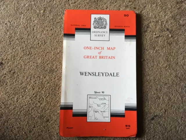 Vintage 1967 OS Ordnance Survey Seventh Series One Inch Map 90 Wensleydale