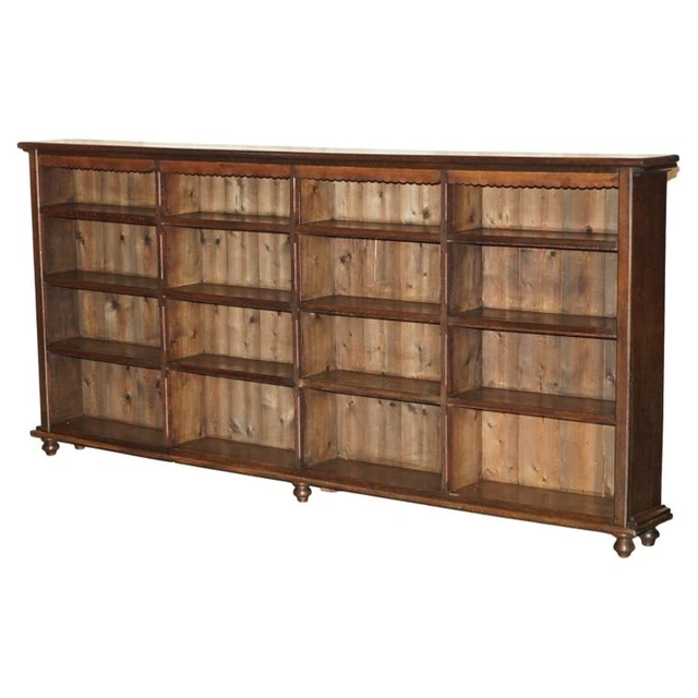Antique Victorian Solid English Oak Library Open Bookcase Sideboard 128X274Cm